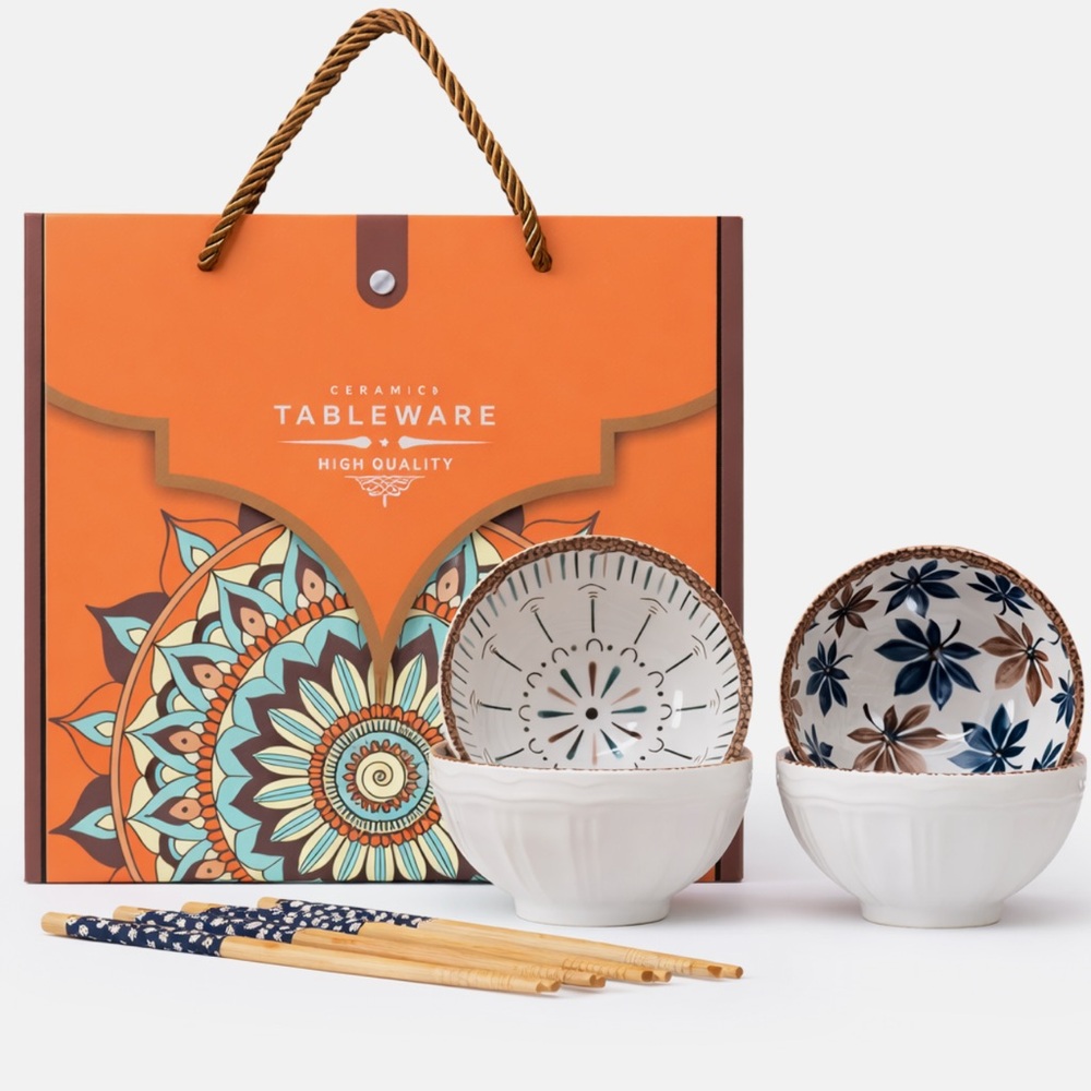 Maison Viore Paris Golden Fall Collection 4 bowls with 4 chopsticks set